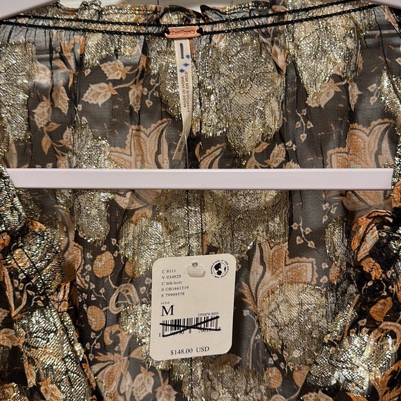 Free People Scorpio Long Sleeve Metallic Floral Sheer Blouse NWOT - - Picture 4 of 6